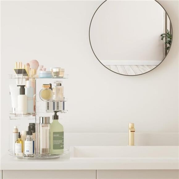 Rotating Makeup Organizer 8 Tier Skincare Storage Vanity Bathroom Countertop - Picture 2 of 8